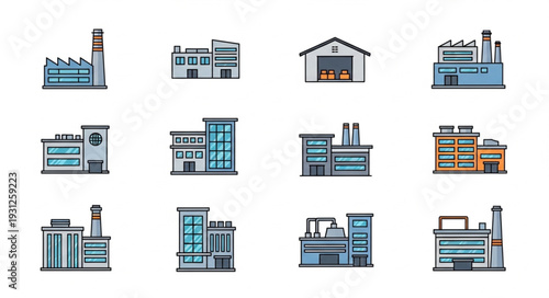 Industrial Factory Buildings Vector Illustrations.