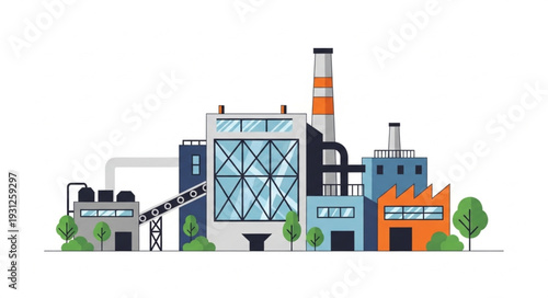 Industrial Factory Buildings with Chimney.