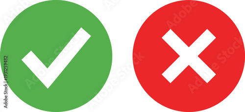 Green check mark and red cross mark icons in circles, representing yes and no, true and false, or success failure.