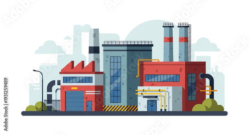 Industrial Factory Buildings with Chimneys.