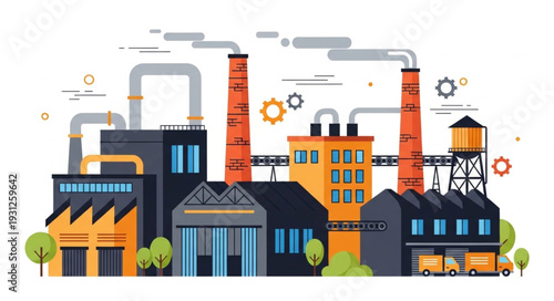 Industrial Factory Buildings with Chimneys.