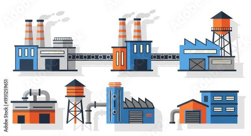 Industrial Factory Buildings with Chimneys.