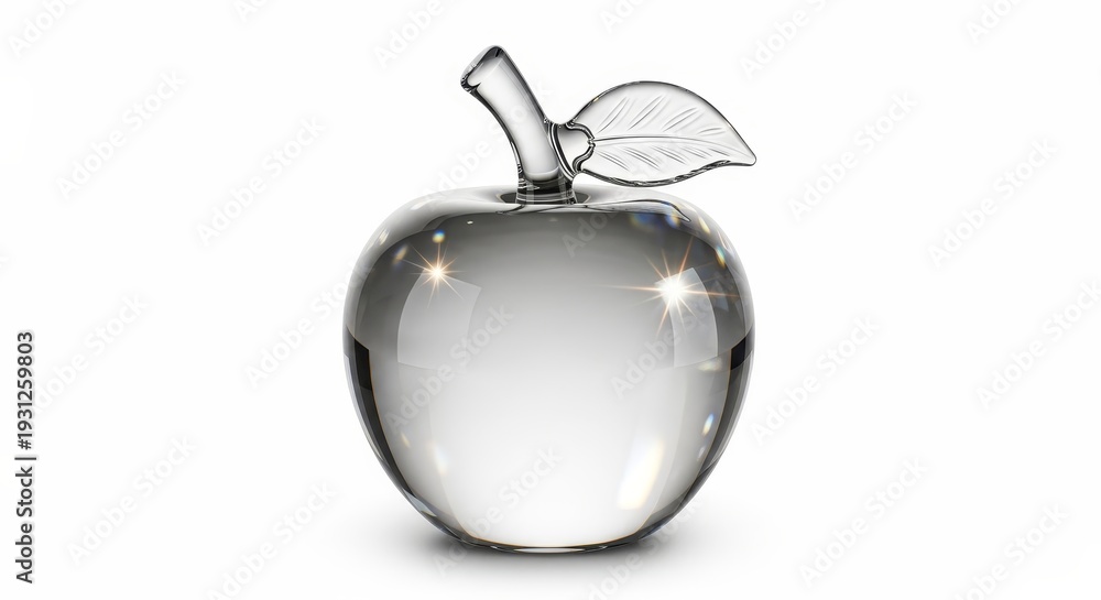 Obraz premium A clear glass apple figurine with a smooth, polished surface sits isolated against a white background.