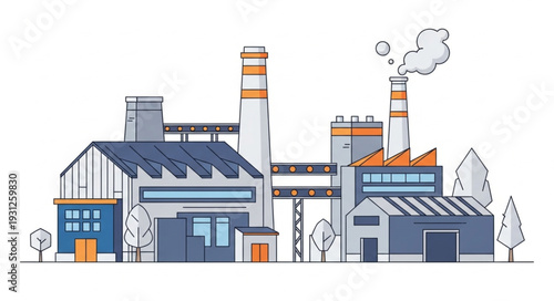 Industrial Factory Buildings with Smokestacks.