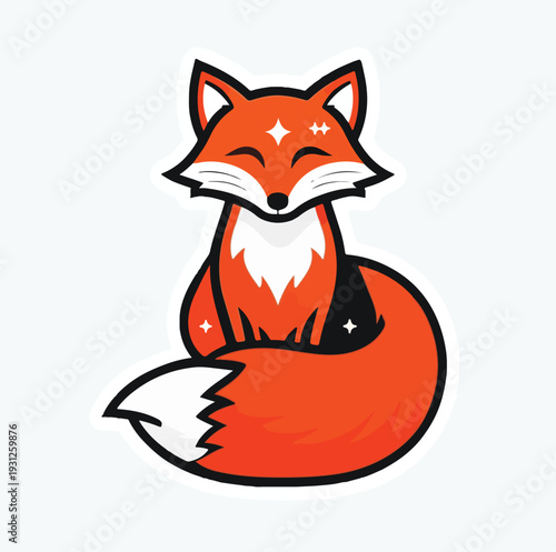 Cute Sitting Fox Illustration with Curled Bushy Tail