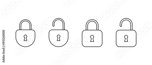 Lock and unlock padlock outline icon. Security protection symbol. Privacy access sign