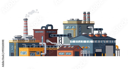 Industrial Factory Buildings with Smokestacks.