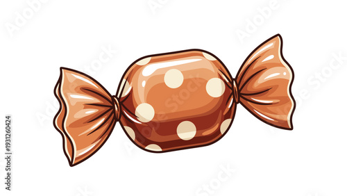 Sweet brown candy wrapped in a festive polka-dotted paper is a simple and tasty treat in this illustration.