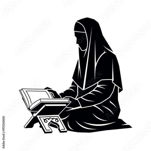 Muslim woman reading Quran.