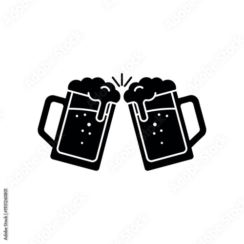 Two beer mugs clinking in a toast celebration.