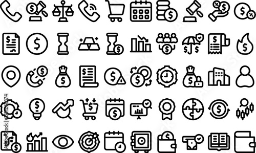 Collection of Simple Line Icons Representing Business and Finance Concepts.