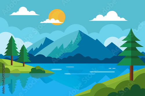 landscape with mountains and lake