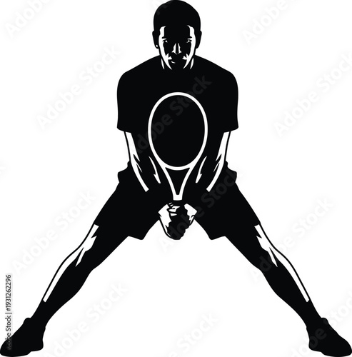 A black silhouette of a tennis player preparing to serve the ball