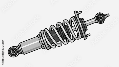 Detailed illustration of a car shock absorber with a spring, representing automotive suspension systems and vehicle mechanics.