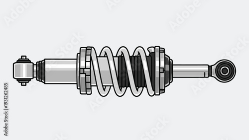 Detailed illustration of a car shock absorber with a spring, representing automotive suspension systems and vehicle mechanics.