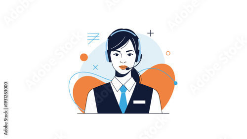 Professional female customer service representative wearing a headset and microphone, symbolizing support, communication, and assistance.