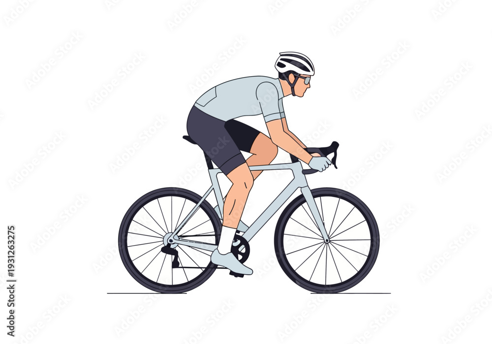 Fototapeta premium A cyclist riding a bicycle on a road from a side viewpoint