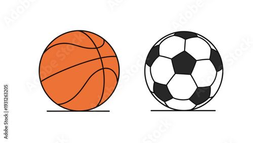 Clear illustrations of a basketball and a soccer ball, representing popular sports, teamwork, and athletic activities.