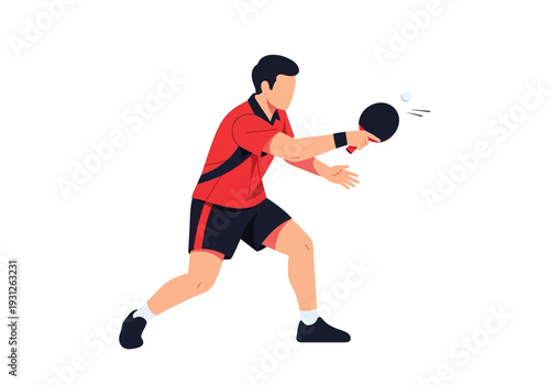 Man playing table tennis, hitting the ball with his paddle in a dynamic pose