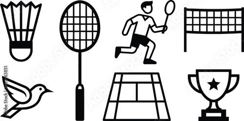 Set of 6 badminton racket icons vector