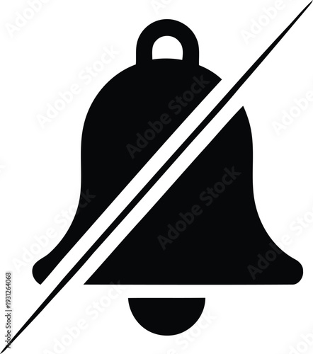 A black silhouette of a bell with a diagonal line crossing through it