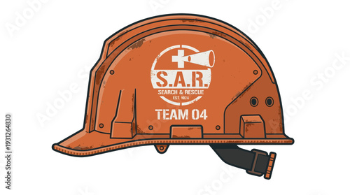 Orange Search and Rescue Helmet with SAR Team 04 Logo