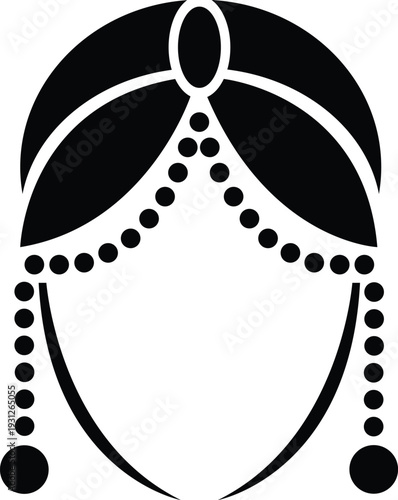 Traditional ornamental headpiece vector with hanging beads. Elegant jewelry illustration for bridal, ethnic fashion, or cultural celebrations.