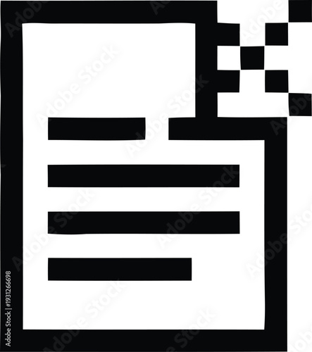 Black and white icon depicting a document with glitching or pixelated distortion