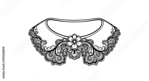 Elegant floral lace collar design with intricate details and delicate patterns.