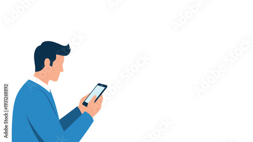 Profile view of a man looking at his smartphone illustrates mobile technology usage and digital communication in a clean space.
