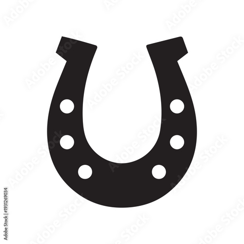 Black isolated icon of horseshoe on white background. Silhouette of horseshoe. Flat design. Symbol of luck.
