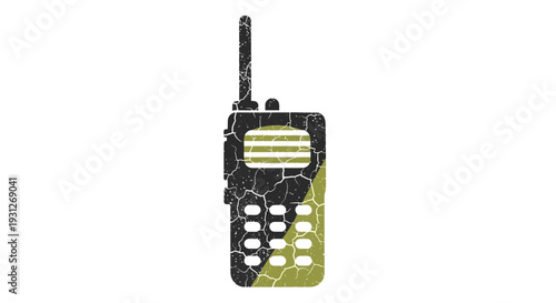 Vintage walkie talkie with cracked texture, retro communication device