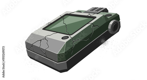 Broken digital gadget with cracked screen