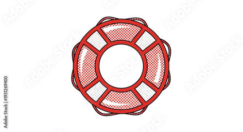 Red lifebuoy, nautical safety equipment, isolated on white background