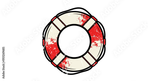Vintage life preserver ring isolated on white background, rescue equipment