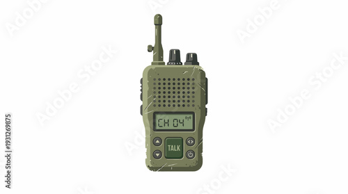 Vintage military walkie-talkie with digital display and antenna