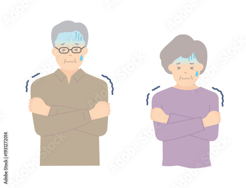 悪寒がする高齢者のイラストベクター素材