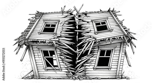 Broken House Split in Half