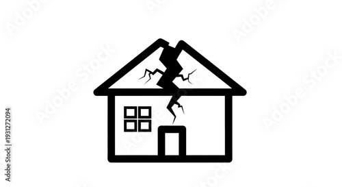 Cracked House Icon Symbolizing Damage, Crisis, or Structural Problems