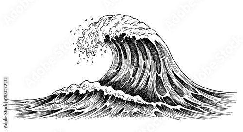 Crashing ocean wave illustration