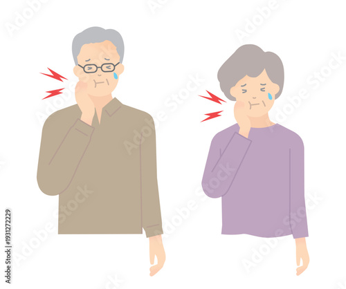 歯痛に悩む高齢者のイラストベクター素材