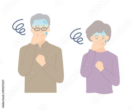 吐き気のある高齢者のイラストベクター素材