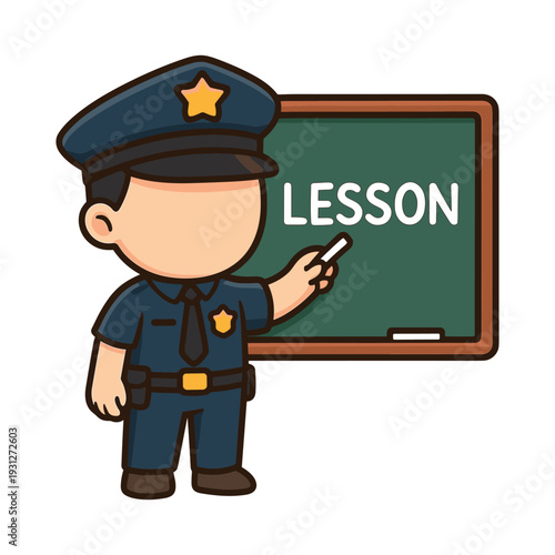 Police officer teaching lesson at chalkboard