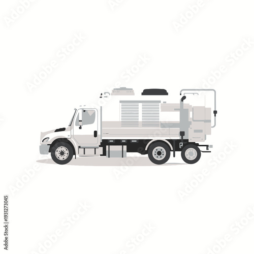 White truck with large container on the back.