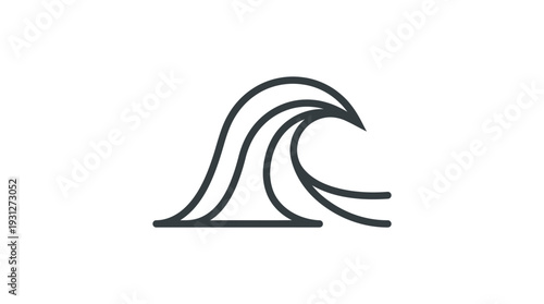Minimalist wave icon, clean line art, ocean symbol