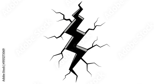 Jagged crack in white surface, graphic illustration