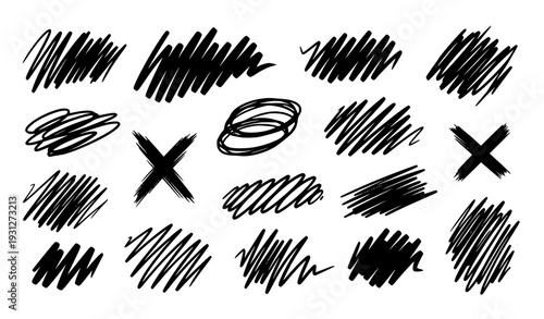 Grunge Hand Drawn Scribble Elements Vector Set – Pencil Underlines and Cross Marks
