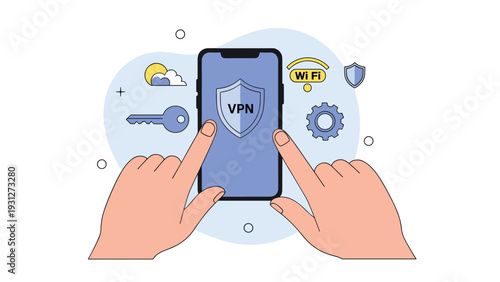 User activating a secure VPN connection on a smartphone for private internet browsing and data protection.
