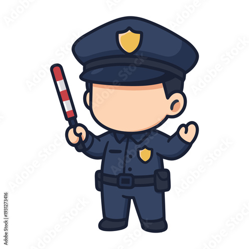 Cartoon police officer holding traffic baton