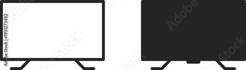 Black and white line art illustration of flat-screen monitors or televisions in outline and silhouette styles, perfect for technology, electronics, and display design themes